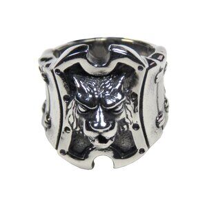 Inox Men's Stainless Steel Lion Ring with Chain Accents
